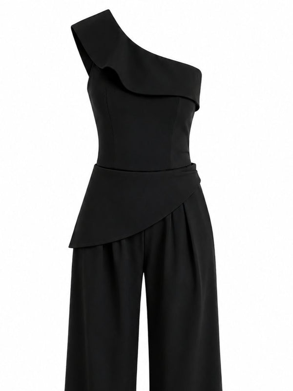 Siyah Tasarım Yaka Bluz Pantolon Takım - TK8003