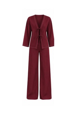Bordo Bağlamalı Kimono Takım - 2y8567