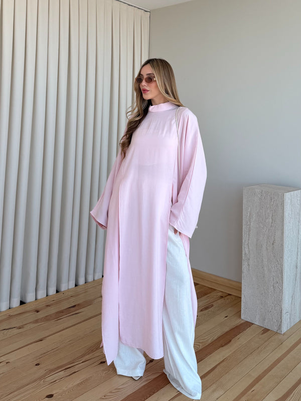 Pembe Yırtmaçlı Uzun Tunik - 8515
