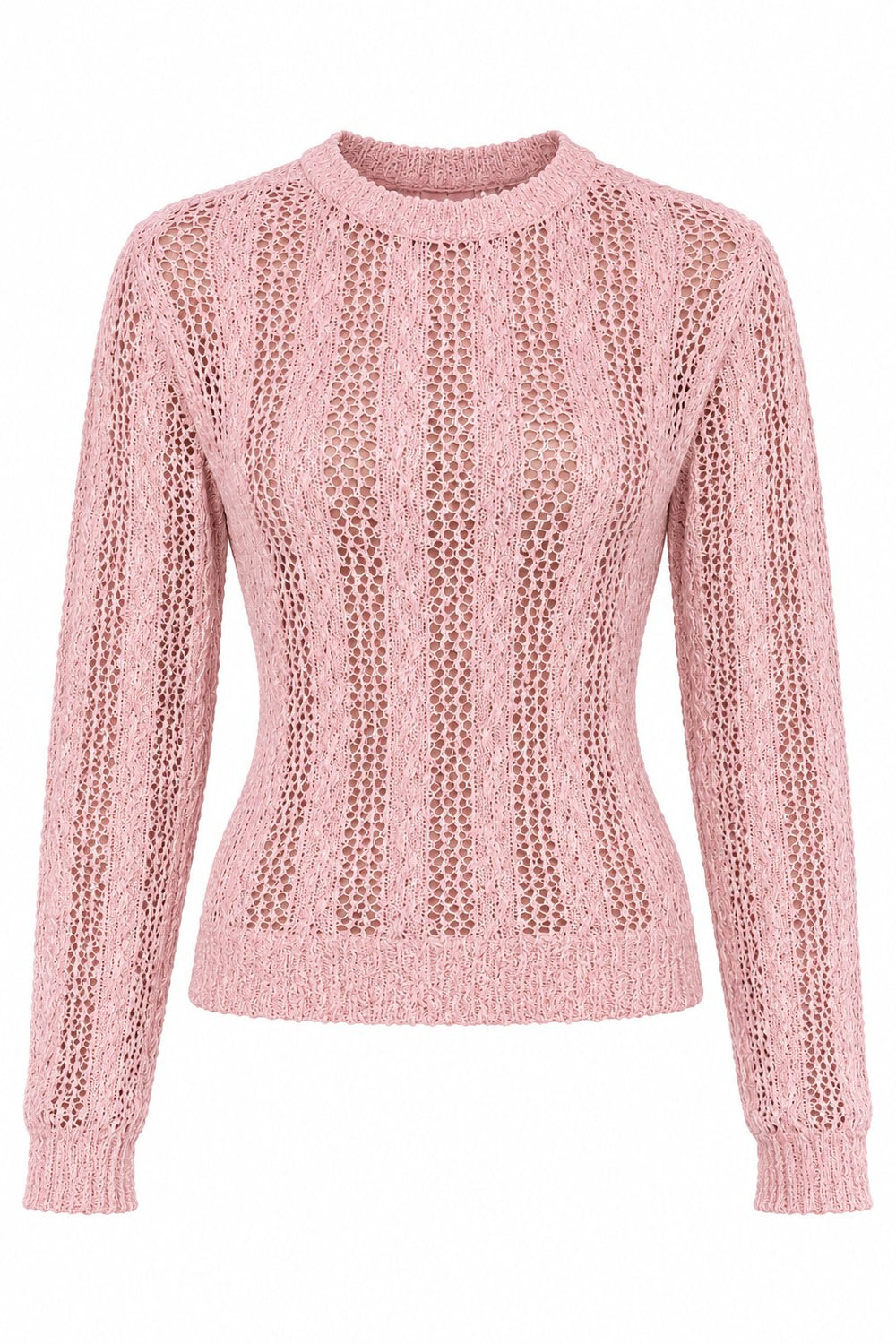 Pembe Bisiklet Yaka Ajurlu Triko Bluz | LALUVIA