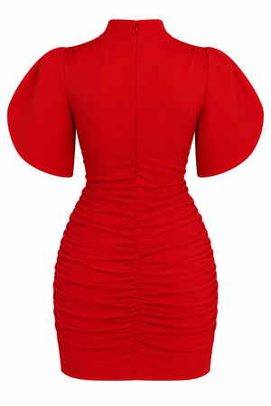 Kırmızı Tasarım Kol Mini Elbise - 2y2102