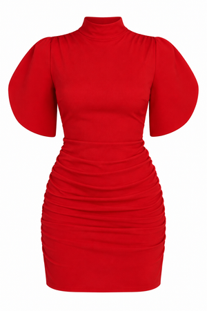 Kırmızı Tasarım Kol Mini Elbise - 2y2102
