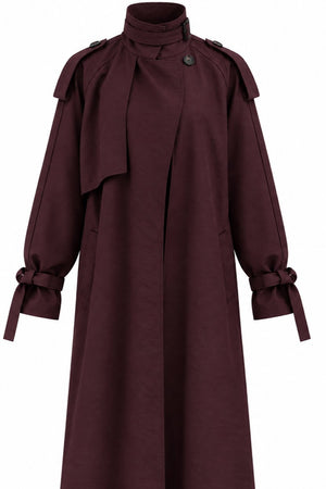 Bordo Kuşaklı Premium Oversize Trençkot - 8646