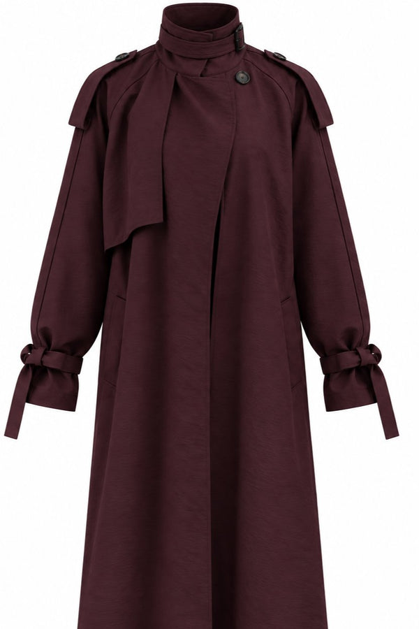 Bordo Kuşaklı Premium Oversize Trençkot - 8646