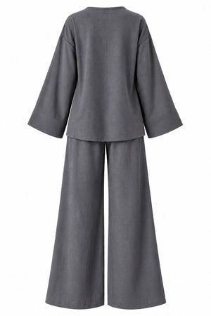 Antrasit Kruvaze %100 Pamuk Kimono Pantolon Takım - 3y003