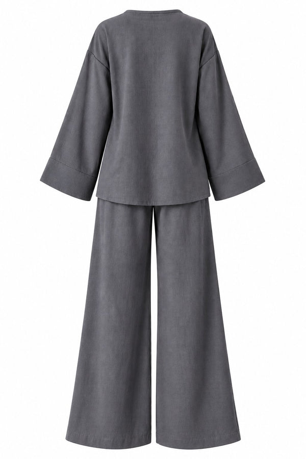 Antrasit Kruvaze %100 Pamuk Kimono Pantolon Takım - 3y003