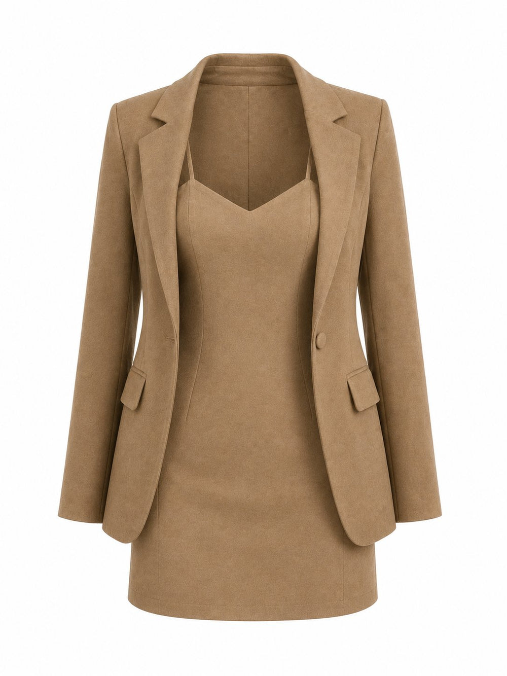 Camel Süet Ceket Elbise Takım - Tk242467