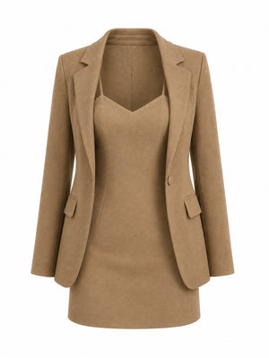 Camel Süet Ceket Elbise Takım - Tk242467