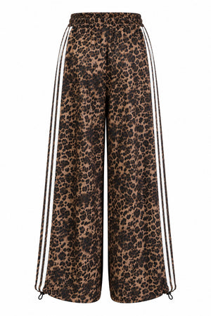 Kahverengi Leopar Beli Lastikli Yan Şeritli Pantolon - 1786