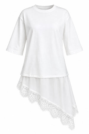 Beyaz Asimetrik Dantelli Bluz - 2y0771