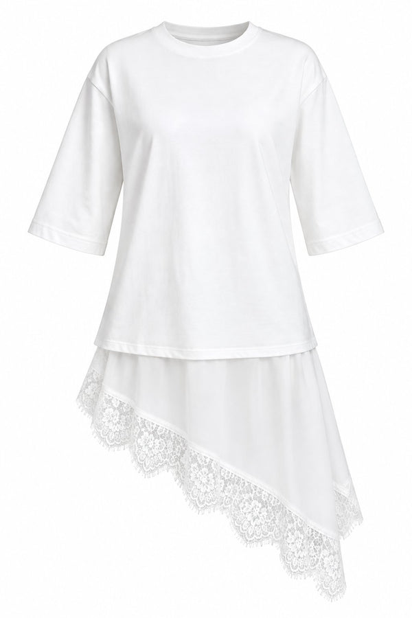Beyaz Asimetrik Dantelli Bluz - 2y0771