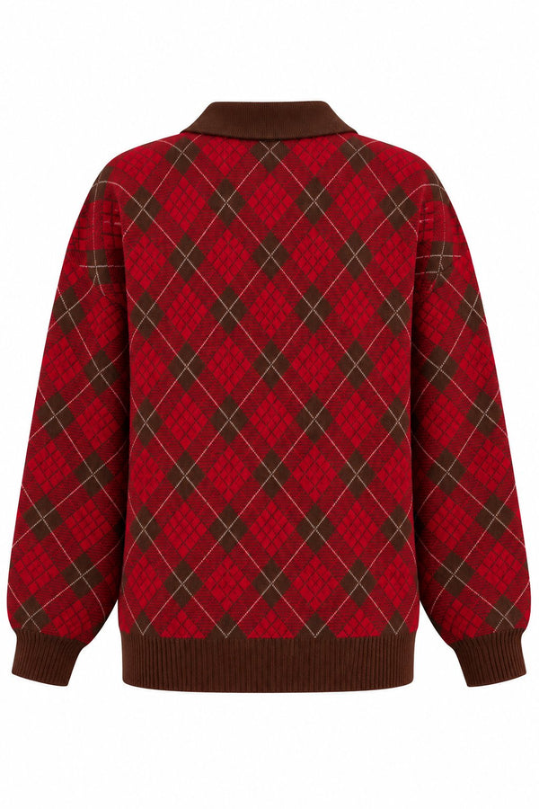 Kahverengi Polo Yaka Triko Kazak - 609123