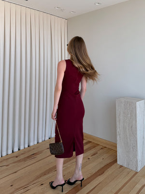 Bordo Drapeli Midi Elbise - 0506