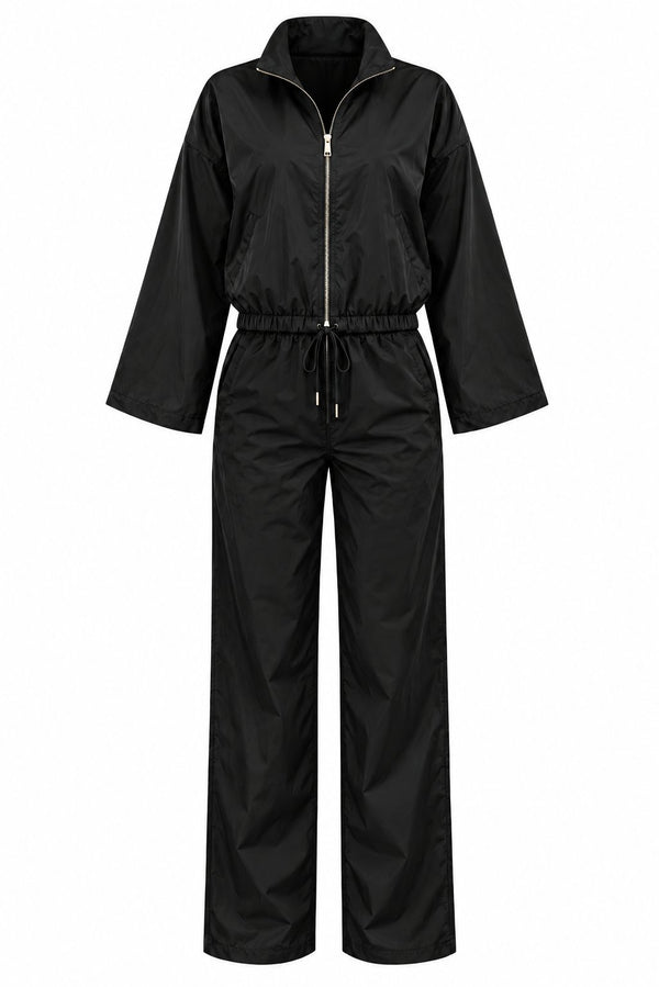 Siyah Bomber Saten Ceket Pantolon İkili Takım - 2y9663 - 51229