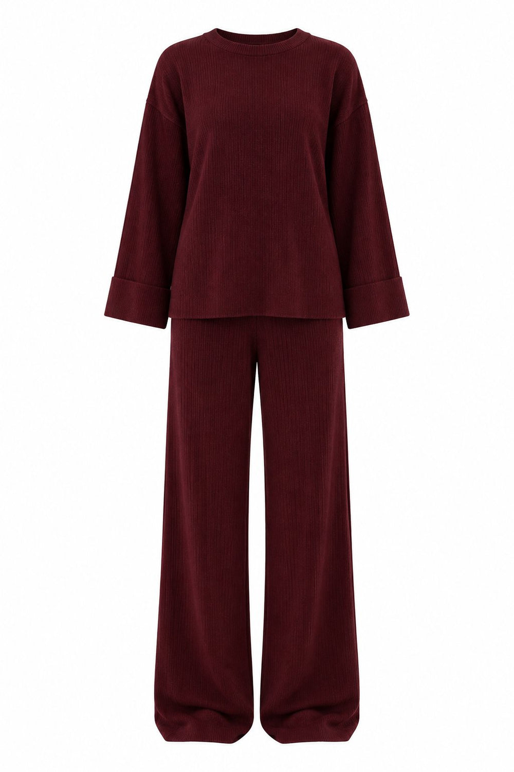 Bordo Selanik Örme 2'li Triko Takım - 2y4587
