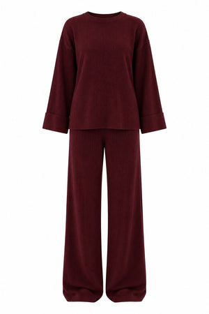Bordo Selanik Örme 2'li Triko Takım - 2y4587