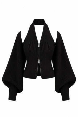 Siyah Fermuarlı Bolero Detaylı İkili Triko Takım - 10202