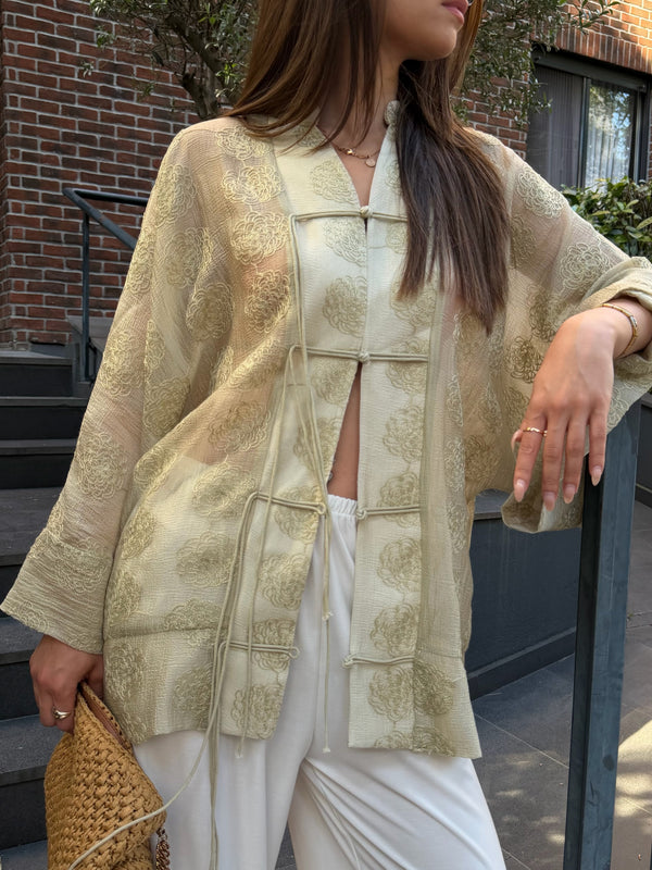 Adaçayı Frog Kapama Nakışlı Kimono - 5096