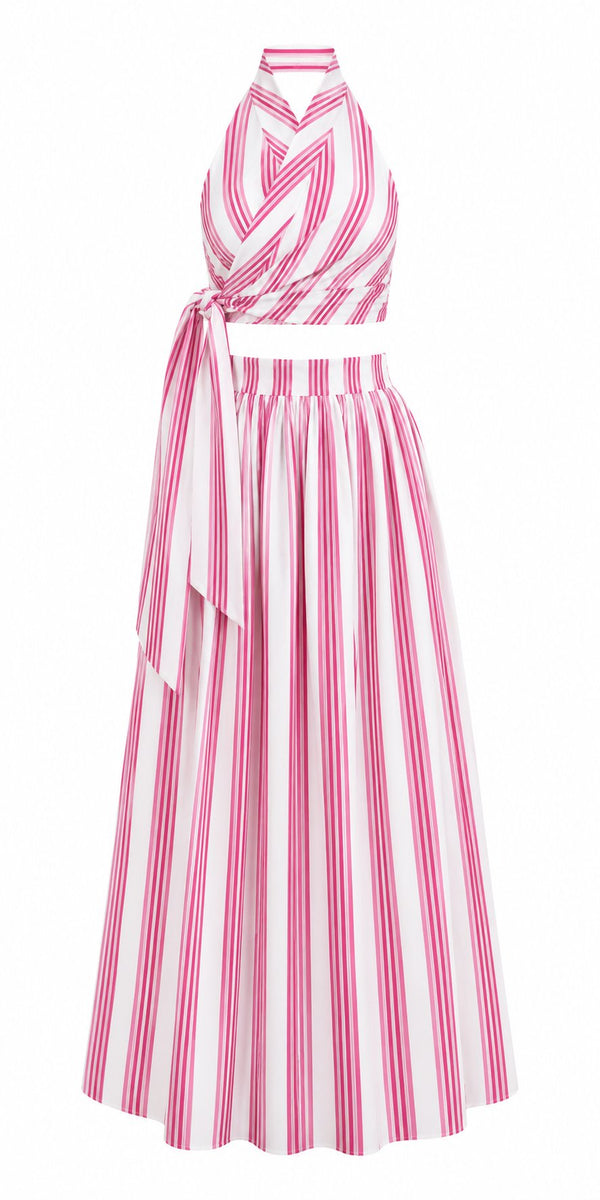 Pembe Desenli Bağlamalı Crop Etek Takım - 30447