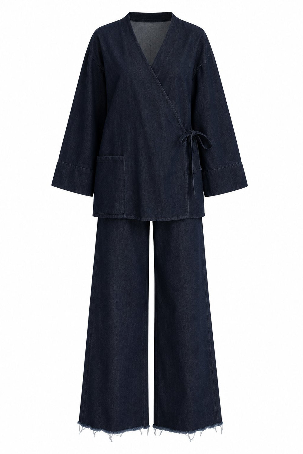 Lacivert Kruvaze Yaka Kimono Pantolon Takım | LALUVIA