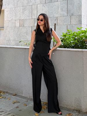 Siyah Donna Kruvaze Yelek Pantolon Takım - 8496