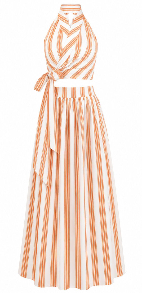 Orange Desenli Bağlamalı Crop Etek Takım - 30447