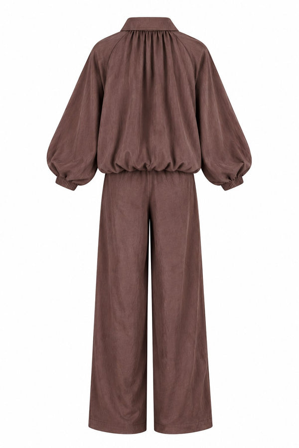 Kahverengi Garnili Bomber Pantolon Takım - 2y51458