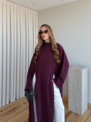 Bordo Yırtmaçlı Uzun Tunik - 8515