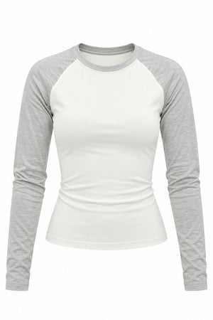 Gri Slim Fit Kontrast Uzun Kollu Bluz - 5219