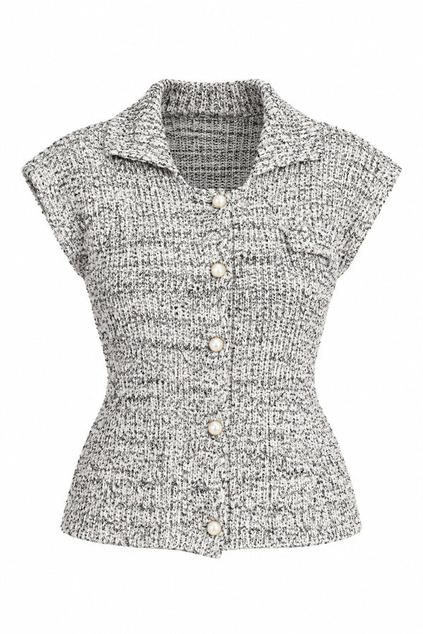 Siyah - Gri Kırçıllı Polo Yaka Hırka - 2y4500