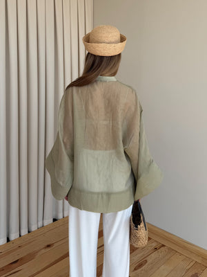 Adaçayı İp Bağcıklı Transparan Kimono - 5098