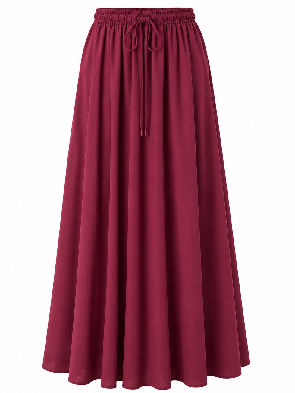 Bordo Beli Lastikli Poplin Etek - E1012