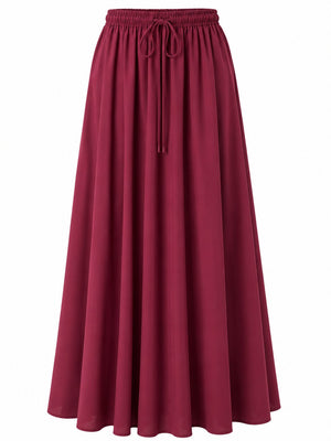 Bordo Beli Lastikli Poplin Etek - E1012