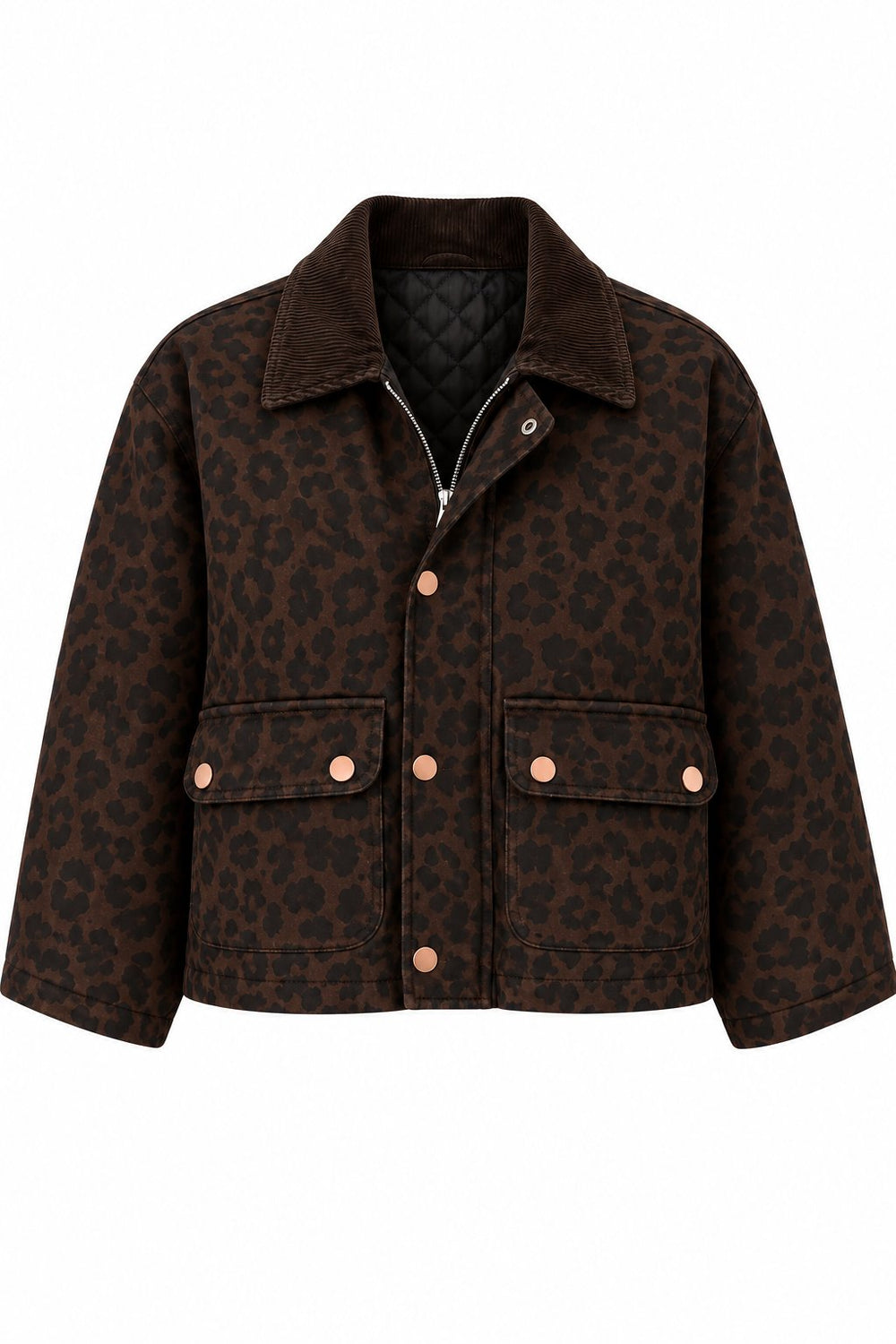 Koyu Kahve İri Leopar Desenli Ceket - 0738