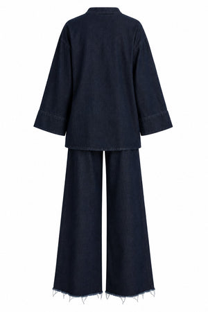 Lacivert Kruvaze Yaka Kimono Pantolon Takım - 2y8629
