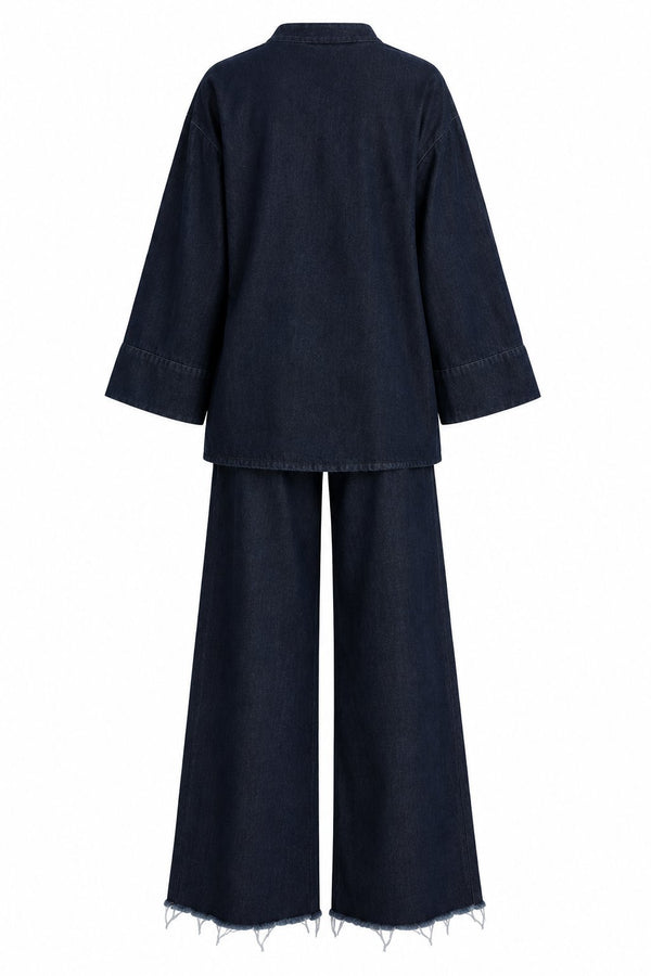Lacivert Kruvaze Yaka Kimono Pantolon Takım - 2y8629