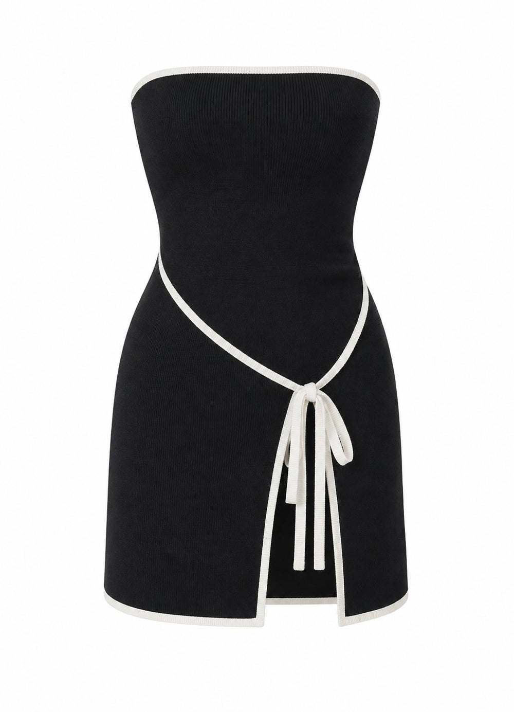 Siyah Örme Biyeli Mini Elbise - 2y9982