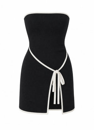Siyah Örme Biyeli Mini Elbise - 2y9982
