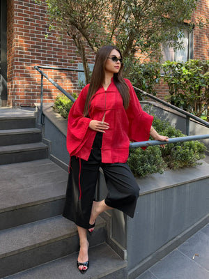 Kırmızı İp Bağcıklı Transparan Kimono - 5098