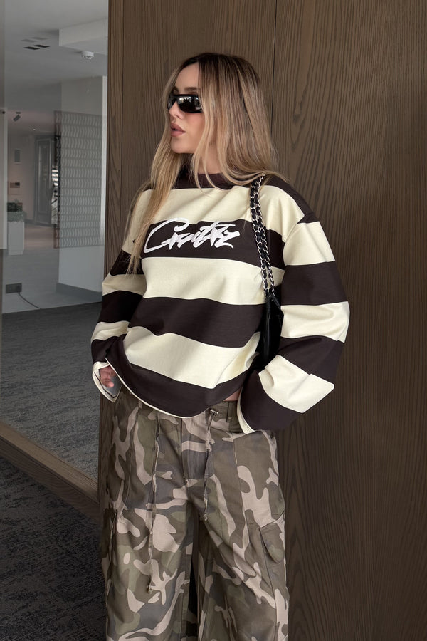 Kahverengi Sarı Baskılı Sweatshirt - 1128