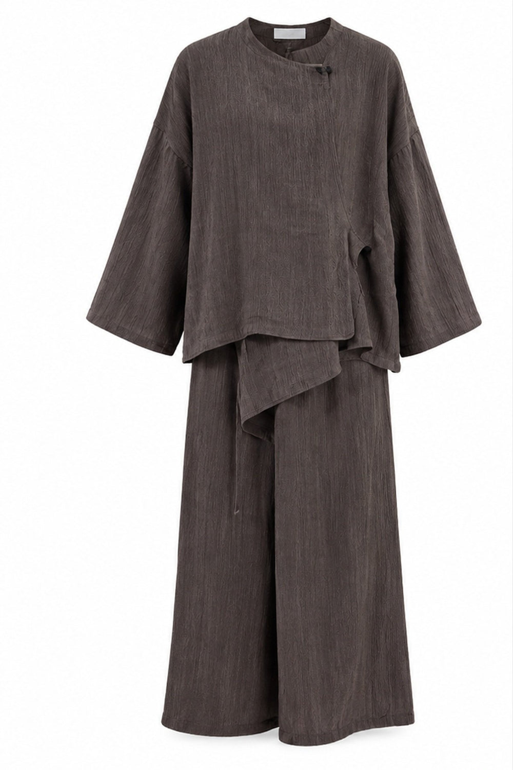 Kahverengi Asimetrik Kesim Bluz Pantolon Takım - 2y51322