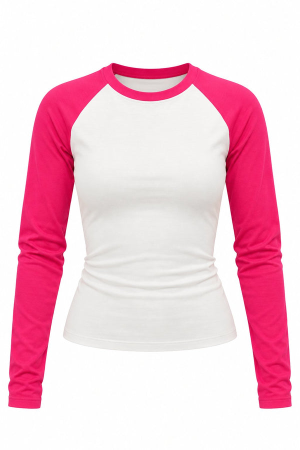 Pembe Slim Fit Kontrast Uzun Kollu Bluz - 5219