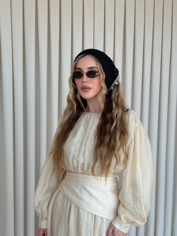 Siyah Dik Üçgen Deniz Kabuklu Bandana - 2152