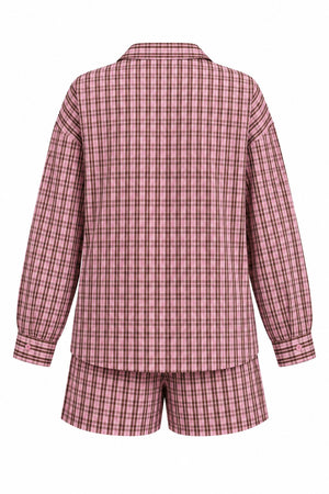 Pembe Ekose Gömlek Şort Takım - 7363