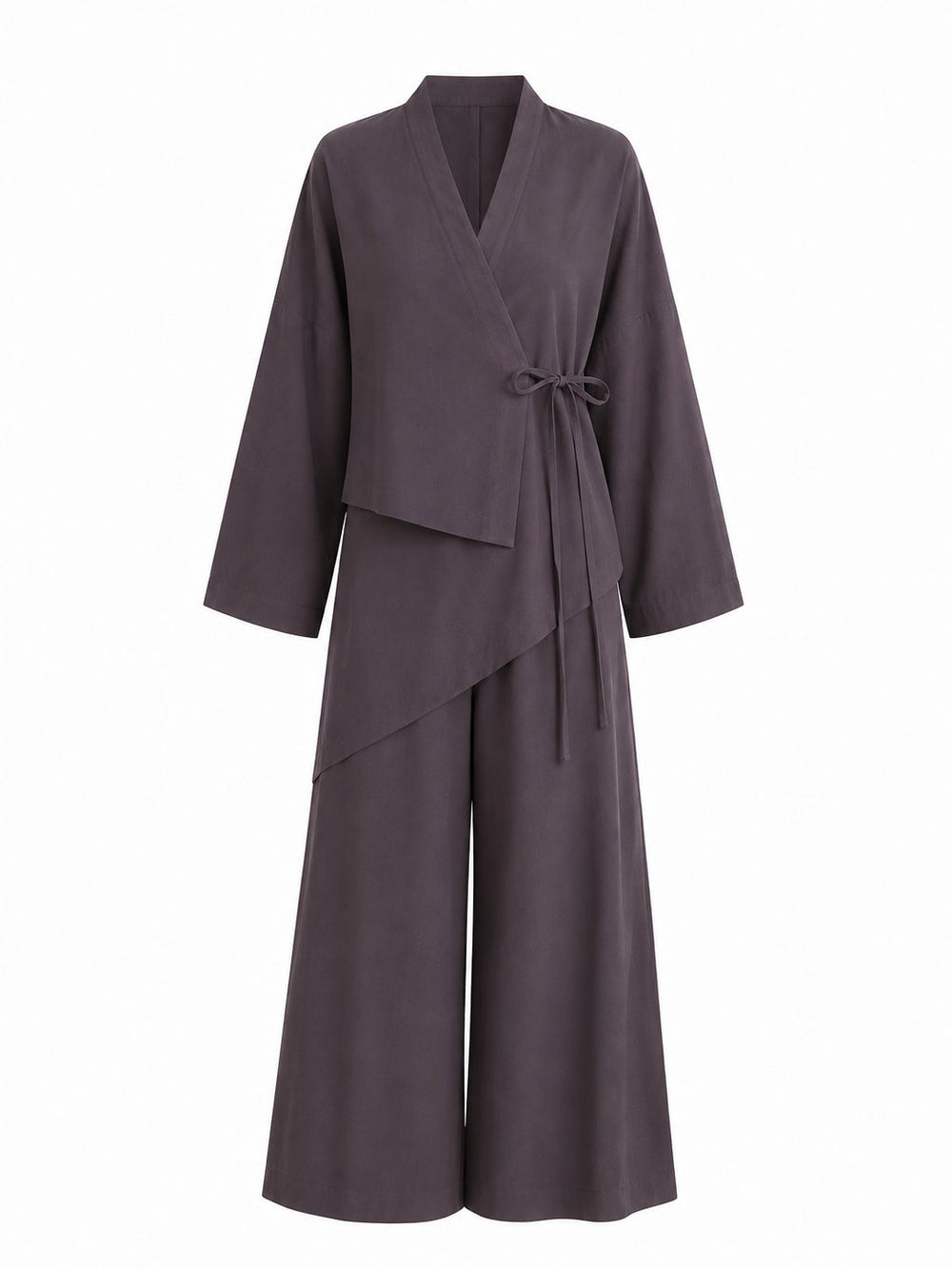 Kahverengi Bel Tasarım Detaylı Kimono Takım - TK8009