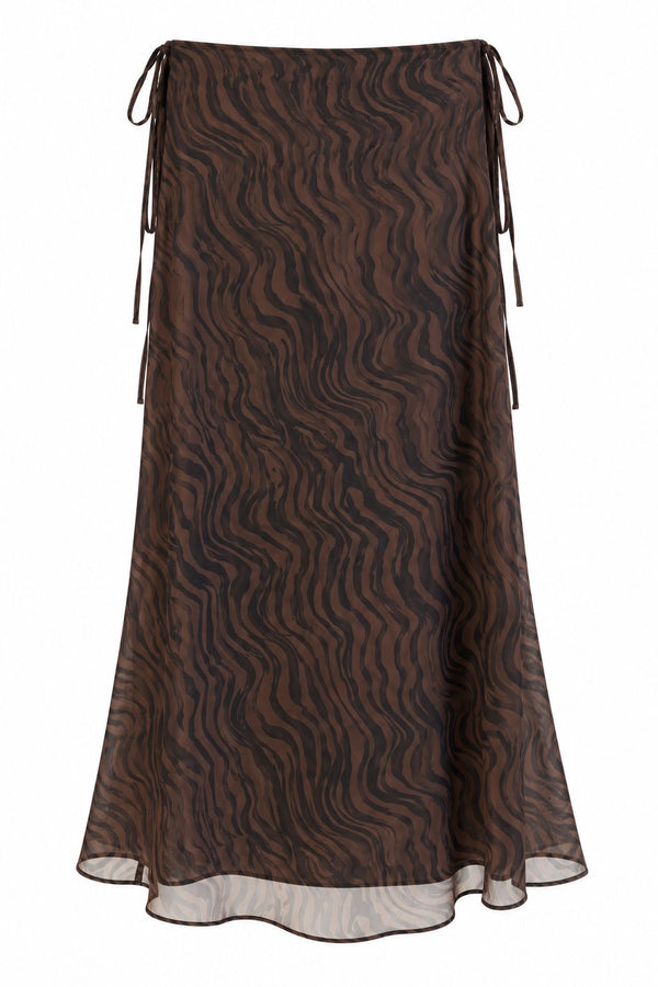 Kahvrengi Yan Bağlama Detaylı Zebra Etek - 1272