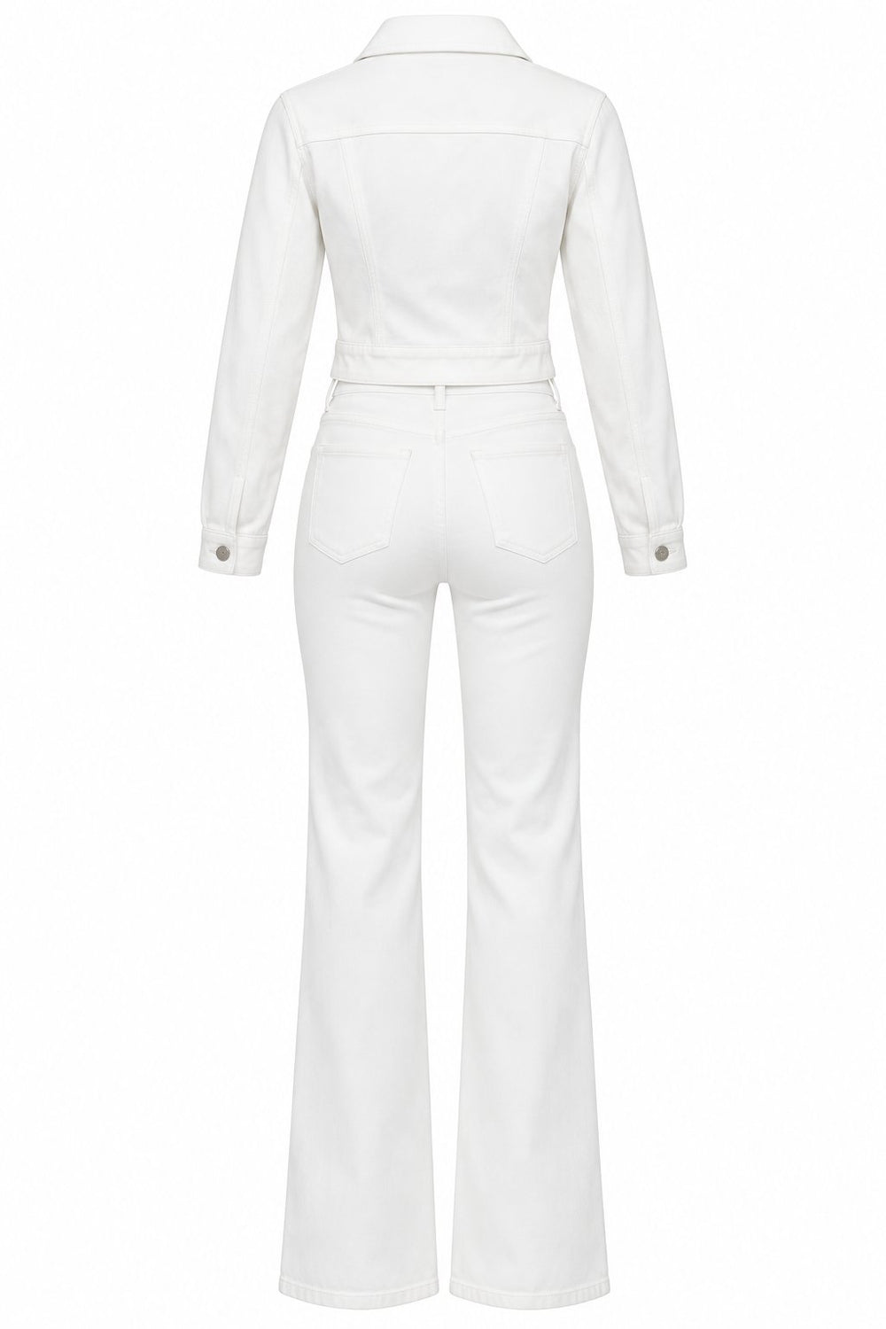 Beyaz Oval Kesim Crop Ceket Pantolon - 2y0904