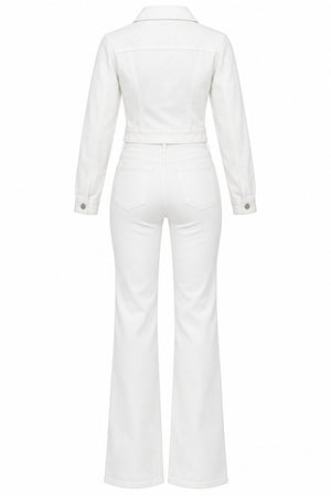 Beyaz Oval Kesim Crop Ceket Pantolon - 2y0904