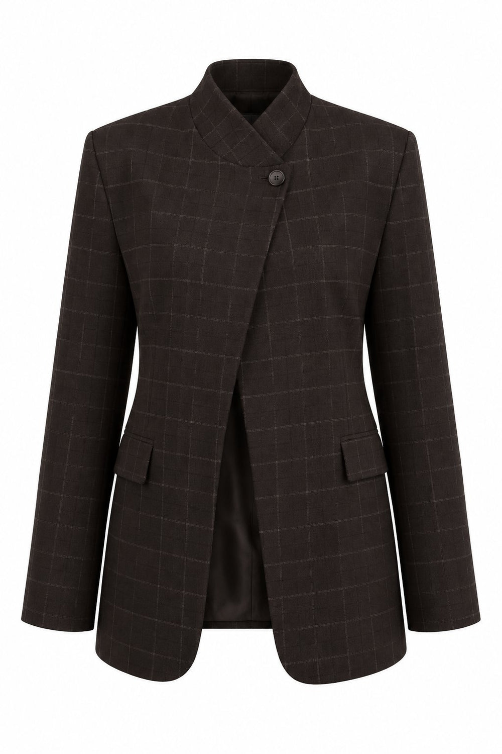 Kahverengi Hakim Yaka Model Ekose Ceket - 2y4103
