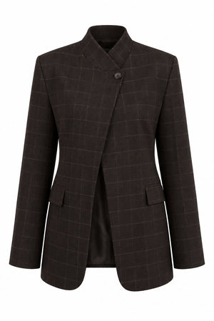 Kahverengi Hakim Yaka Model Ekose Ceket - 2y4103